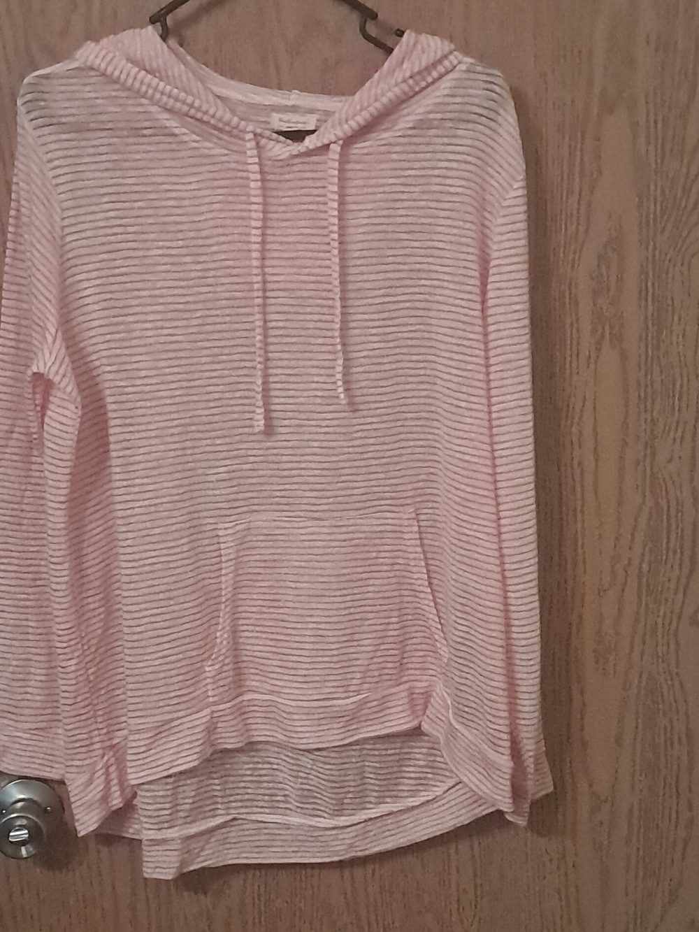Vintage Orange And White Striped Hooded Pullover Large